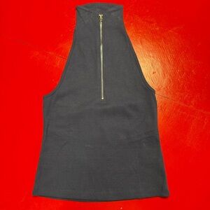 MAEVE BY ANTHROPOLOGY NAVY BACKLESS ZIP SLEEVELESS TOO FRONT ZIPPERS HIGH NECK